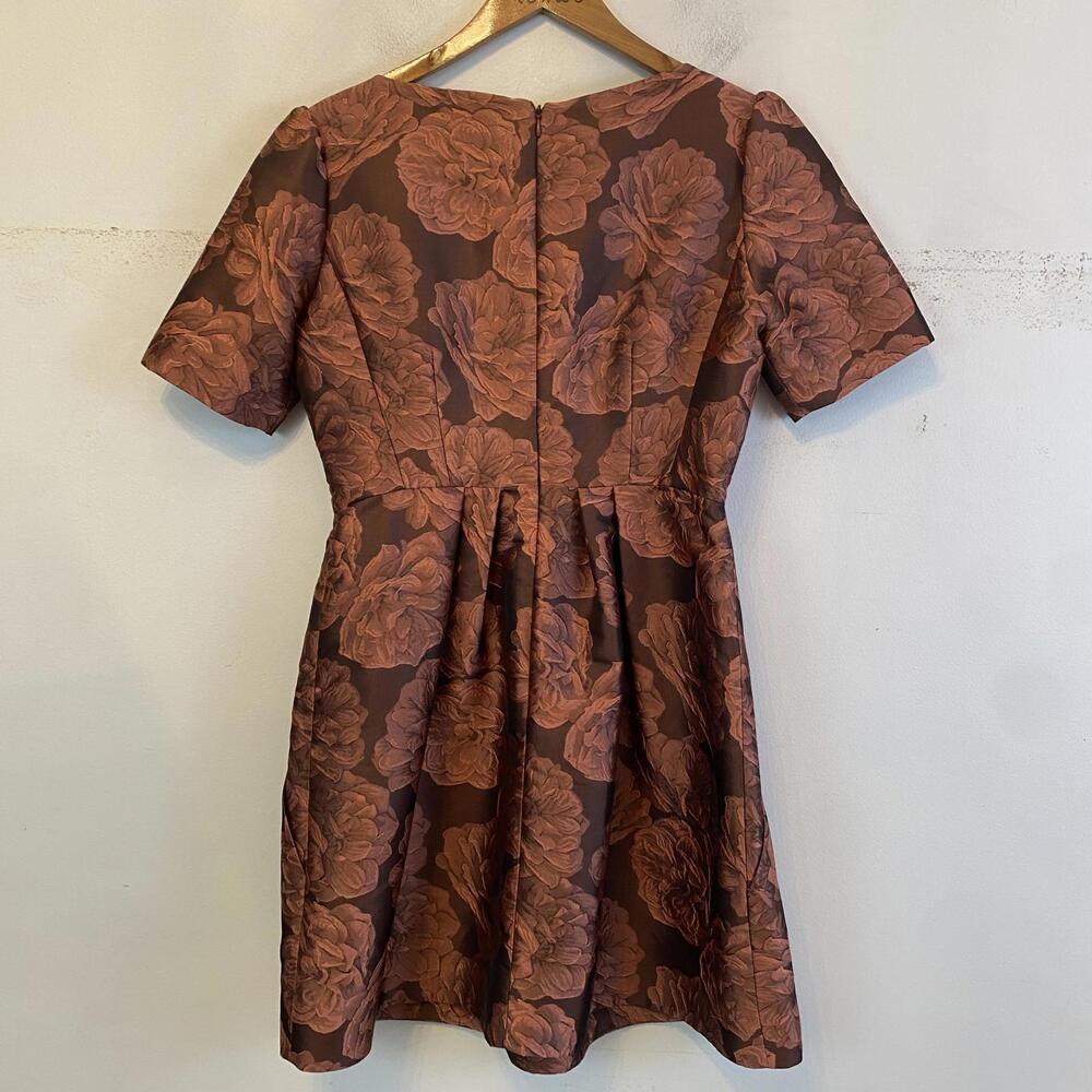 GAL MEETS GLAM brown bronze Ingrid floral shirt sleeve mini dress sz 4P - Picture 5 of 7